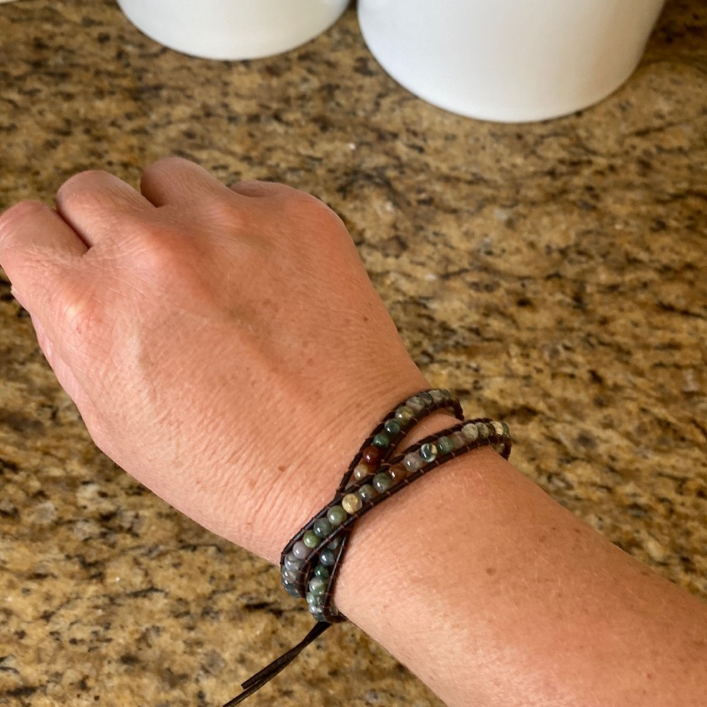 Double Wrap Beaded Bracelet with Faux Leather